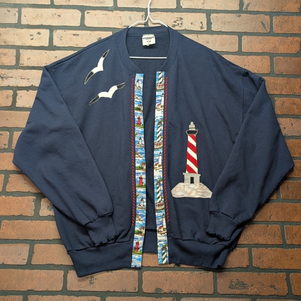 JerZees XL Custom Lighthouse Applique Cardigan‎ Boho Custom Frilled sweatshirt
